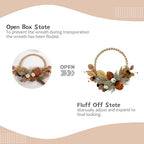 TEMPUS 16" Artificial Fall Wooden Beads Wreath with Leaves, Chrysanthemums & Mini Pumpkins - Handcrafted Harvest Decor for Front Door, Wall, Farmhouse (Indoor/Outdoor Use) - Image 4