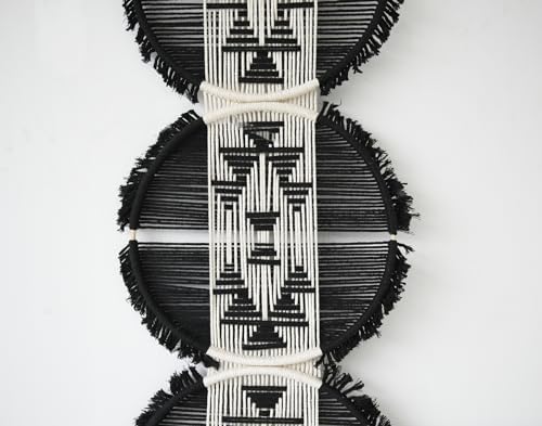 Macrame Wall Hanging Black White Modern Wall Art Geometric 11.8"W*64"L - Image 5