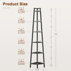 Hoctieon Corner Shelf, 6-Tier Corner Bookshelf, Rustic Ladder Shelf, Industrial Display Stand for Living Room, Kitchen, Home Office, Balcony, Small Space, Metal Frame, Black - Image 2