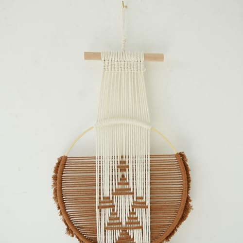 Macrame Wall Hanging Round Brown Handmade Wall Art Boho Decor 11.8"W*65"L - Image 7