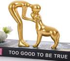 Man and Dog Statue Pet Decor for Home Office Memory Gift Golden - Image 7