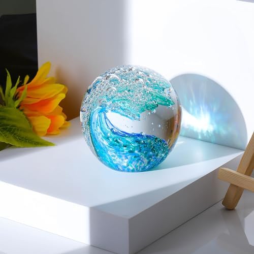 Qianwei Ocean Waves Hand Blown Glass Decor Crystal Ball Sea Figurines Gifts - Image 2