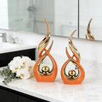 2 PCS Orange Gold Ceramic Statues For Home Decor Accents, Modern Abstract Art Sculptures, Elegant Tabletop Decorative Objects For Dining Room, Entryway, Tv Stand, Mantel, Coffee Table Centerpieces - Image 7