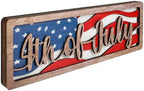 COCHIE Vintage 4th of July Decorations for Office, Home, Table, Mantel, Shelf, Desk, 4 x 11 Inch USA Flag Star Sign, Wooden Fourth of July Decor, Farmhouse Red Blue White Patriotic Centerpiece (Flag) by COCHIE