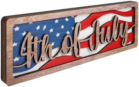 COCHIE Vintage 4th of July Decorations for Office, Home, Table, Mantel, Shelf, Desk, 4 x 11 Inch USA Flag Star Sign, Wooden Fourth of July Decor, Farmhouse Red Blue White Patriotic Centerpiece (Flag) by COCHIE