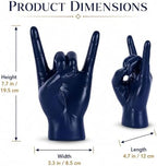 QIANLING 7.7" Blue Resin Rock On Hand Gesture Statue - Rock Culture Music Lovers' Decorative Tabletop Sculpture for Bookshelf, Desk & Mantel Decor in Home or Office, Modern Symbolic Figurine - Image 2