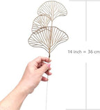 Golden Ginkgo Leaves Stems Christmas Decoration, Artificial Plants Fake Plastic Simulation Apricot Leaf Grass for Wedding Party Indoor Home Office DIY Crafts Flowers Bouquet Xmas Gold Decor - 12 Pack - Image 3