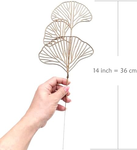 Golden Ginkgo Leaves Stems Christmas Decoration, Artificial Plants Fake Plastic Simulation Apricot Leaf Grass for Wedding Party Indoor Home Office DIY Crafts Flowers Bouquet Xmas Gold Decor - 12 Pack - Image 3