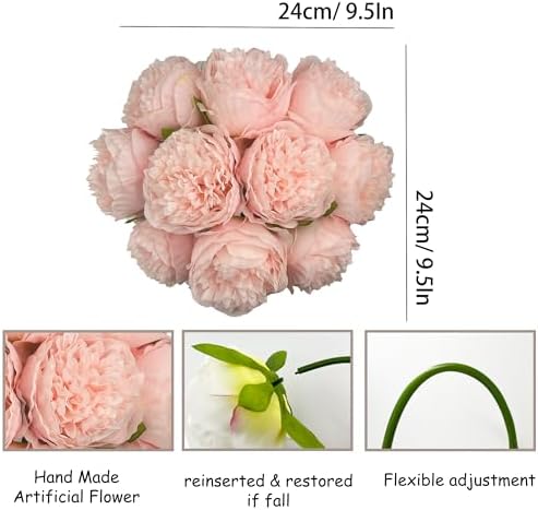 2 Bouquet 10Heads Artificial Fake Peony Flowers Silk Faux Flower for Home Office Party Wedding Decorations - Image 3