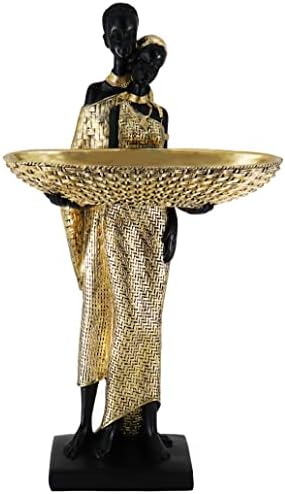 Lescafita African Couple Statue Standing with Basket, Gold by LESCAFITA