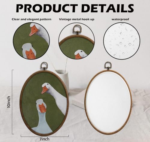 Vintage Whimsical Green Goose Art, Cottage Core Oval Wall Decor, Waterproof - Image 2