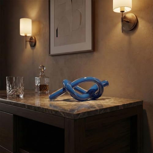 LCCCK Blue Abstract Glass Knot Sculpture, Hand Blown Glass Decor for Coffee Table TV Cabinet, Shelf or Mantel Accent, Modern Knot Art for Coastal Living Room Tabletop Knick Knacks - Image 4