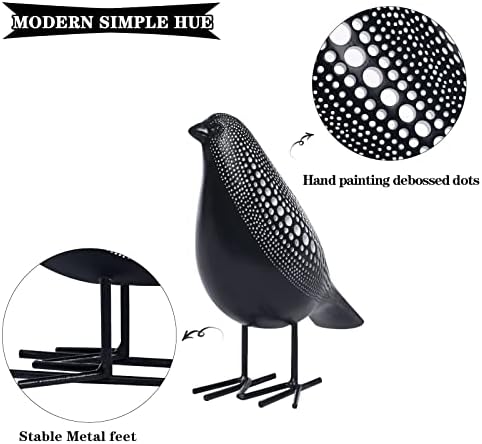 Quoowiit Sculptures Home Decor, Bird Figurine Shelf Decor, Modern Decorations for Living Room, Bedroom, Office, House, Resin Animal Statues and Figurine with Chic Polka Dots Art Design (Black) - Image 4