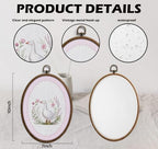 Cottage core Goose Oval Wall Art, Pink Floral Striped Nursery Wall Decor - Image 2