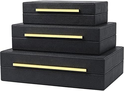 Black Shagreen Box Faux Leather Set Of 3 Pcs Storage Decorative Boxes,Modern Stacking Decorative Boxes with Lids For Home Decor Coffee Table Top Storage Jewelry Box Organizer by ZIKOUL
