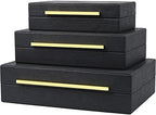 Black Shagreen Box Faux Leather Set Of 3 Pcs Storage Decorative Boxes,Modern Stacking Decorative Boxes with Lids For Home Decor Coffee Table Top Storage Jewelry Box Organizer by ZIKOUL