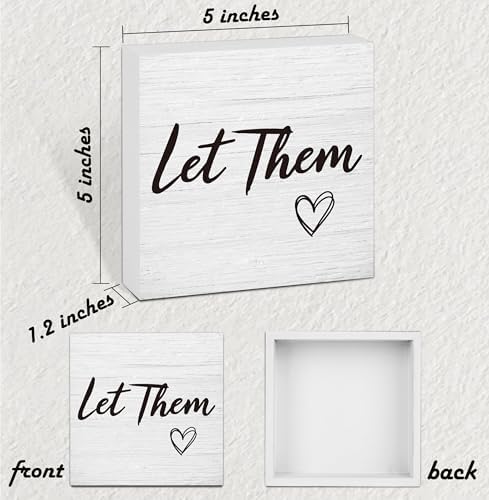 Let Them Wooden Sign, Office Decorations for Work, Let Them Mental Health Rustic Wood Box Signs 5x5 Inch, Desk Shelf Tabletop Decor for Home Cubicle Decor, Office Gifts for Coworkers Women - Image 2