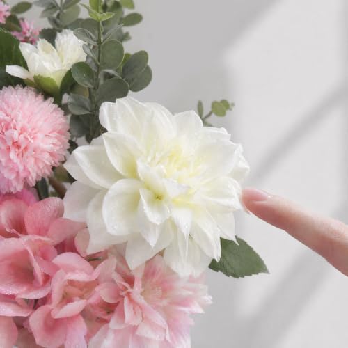 Artificial Pink Hydrangea Dahlias Mixed Bouquet in Vase for Farmhouse Decor - Image 4