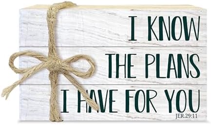 Mini Decorative Books For Home Decor, Small Christian Table Faux Wood Book Stack Decor, I Know The Plans I Have For You Bible Stacked Decoration, Stack Display For Nightstand, Three Pieces -A(07) by Unknown