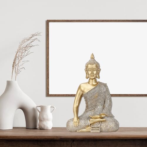 Golden Buddha Figurine - Meditating Seated Buddha Statue - resin Figurine - Image 3