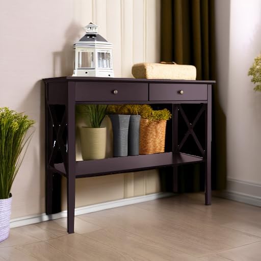 ChooChoo Console Table with Drawers, Narrow Wood Accent Sofa Table Entryway - Image 6