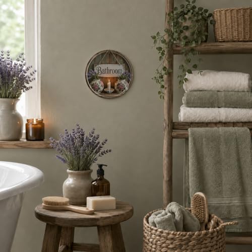 Bathroom Metal Sign 8x8in Round Vintage Plaque for Restroom Wall Decor Functional Home Gift - Image 7