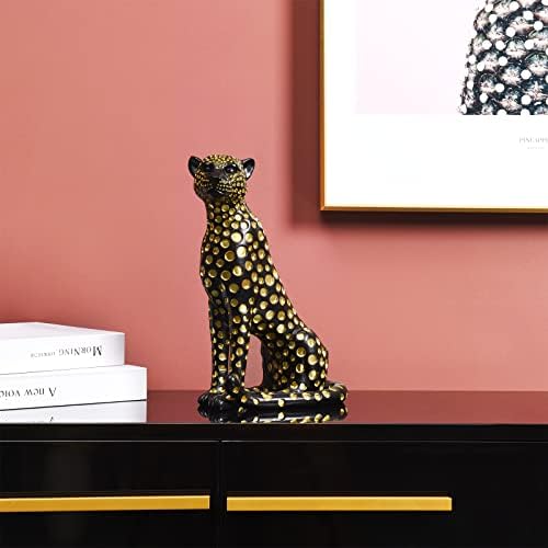 Quoowiit Leopard Sculptures for Home Decor, Modern Sculptures Decorations for Living Room, Bedroom, Table, Bookshelf, Black Resin Leopard Art Decorative Sculpture with Gold Polka Dots Design-Black - Image 3
