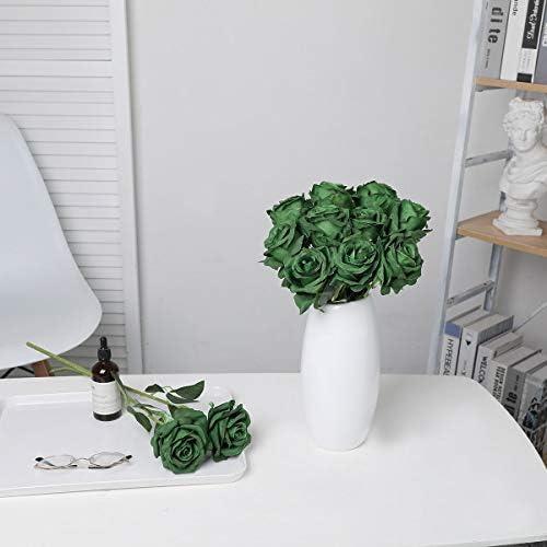 10pcs Dark Green Roses Artificial Flowers, Realistic Faux Rose with Stem - Image 6