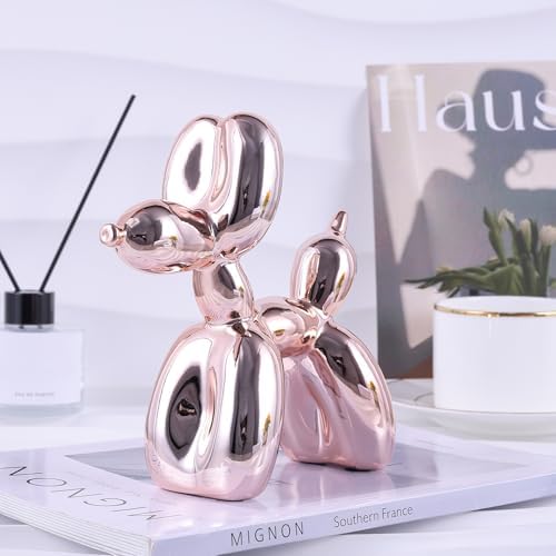 balloon dog sculpture modern home decor Collectible Figurines funky statues for bedroom trendy Animal living room decor Art resin decoration office standing deskdecor (11.8*11.8*4.7inch, pink) - Image 2