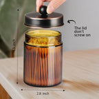 Amolliar Amber Glass Apothecary Jars Qtip Holder w/Metal Lids,ORB 2pc - Image 3