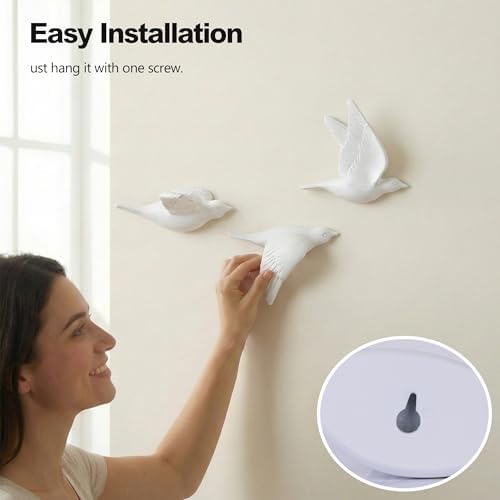 suruim 3D Birds Wall Decor Set of 3 Resin Wall Sculpture (White) - Image 5