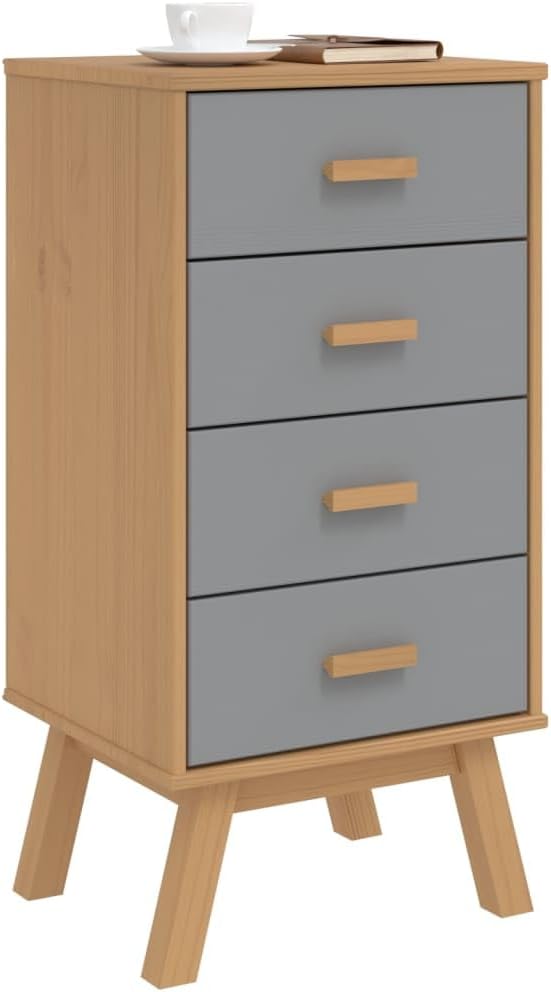 Grey and Brown Solid Pine Wood Bedside Cabinet - Image 4