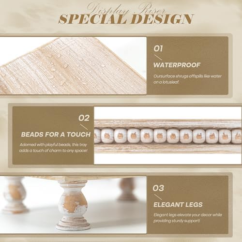 EOSAHR Wood Riser with Beaded: Pedestal Stand for Home Decor, Light Natural - Image 7