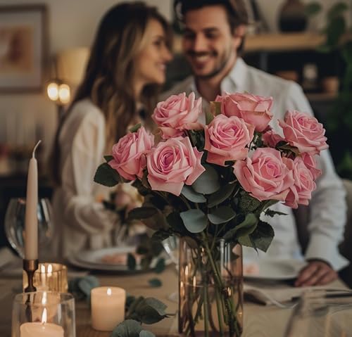 Real Touch Artificial Roses, 8PCS Long Stem Faux Flowers with Gift Box Packaging, Allergy-Free Floral Gift Set, Realistic Fake Roses for Home, Kitchen, Office, Wedding Décor, Gift Arrangement - Image 5