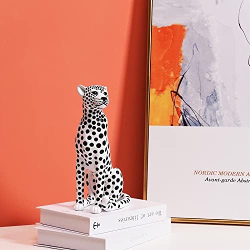 Quoowiit Statues for Home Decor, Modern Sculptures and Statues Decorations for Living Room, Bedroom, Table, Bookshelf, White Resin Leopard Art Decorative Sculpture with Black Polka Dots Design - Image 3
