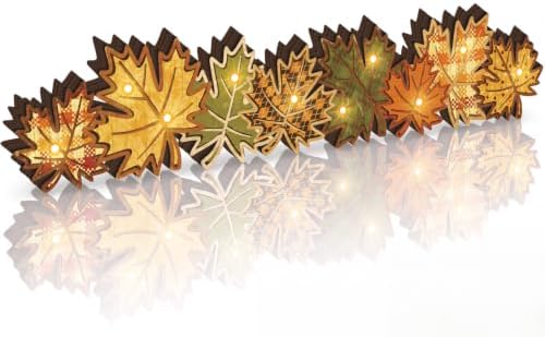 RattanView Light up Fall Decor Wooden Maple Leaf Autumn Table Centerpiece by RattanView