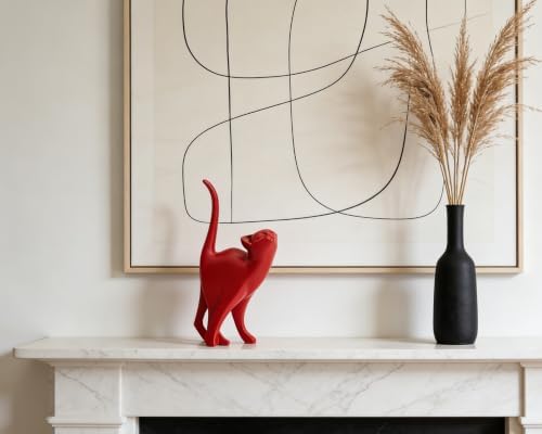 7 Inch Red Proud Cat Statue - Image 7