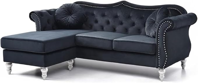 Glory Furniture Hollywood Velvet Sofa Chaise in Black by Glory+Furniture
