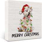 West Highland White Terrier Christmas Wooden Box Sign Desk Decor, Westie Dog Lover Gifts, Christmas Dog Wood Block Sign for Home Office Desk Table Shelf Wall Decorations, 5x5 Inch by OVAcational