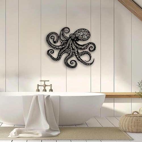 Octopus Metal Wall Decor - Gothic Nautical Room Decor Wall Art Home Decor for Living Room, Bedroom, Dining Room, Bathroom, Office, Coastal, Beach (Black) - Image 4
