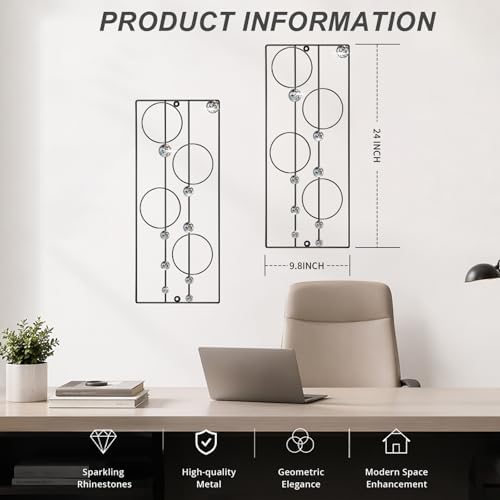 ZEXUIRU 2 Pcs. Abstract Metal Art for Wall Decor Living Room Bedroom Bathroom Office Metal Bling Modern Geometric Hanging Vertical Small Iron Sculpture Plaque Pack -Black 24in - Image 4