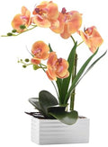 Artificial Real Touch Orchid Flowers with White Ceramic Vase, Orange by FuleHouzz