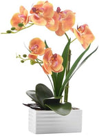 Artificial Real Touch Orchid Flowers with White Ceramic Vase, Orange by FuleHouzz