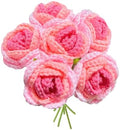 JOONOR 6 Pcs Hand-Woven Roses, Crochet Rose Flower Bouquet, Pink Red by JOONOR