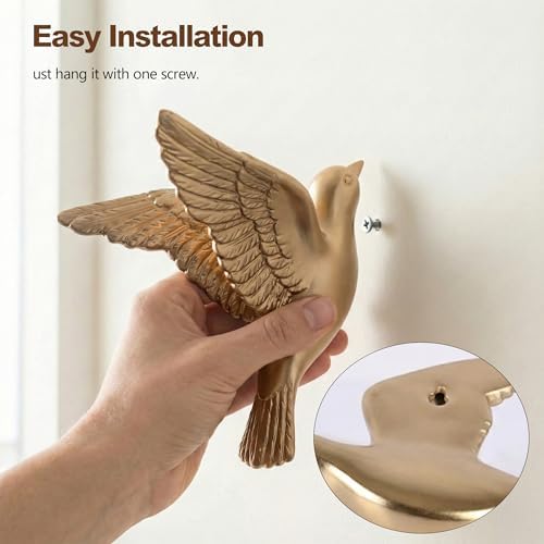 Gold 3D Flying Bird Wall Decor Set of 3, Resin Bird Wall Sculptures - Image 5