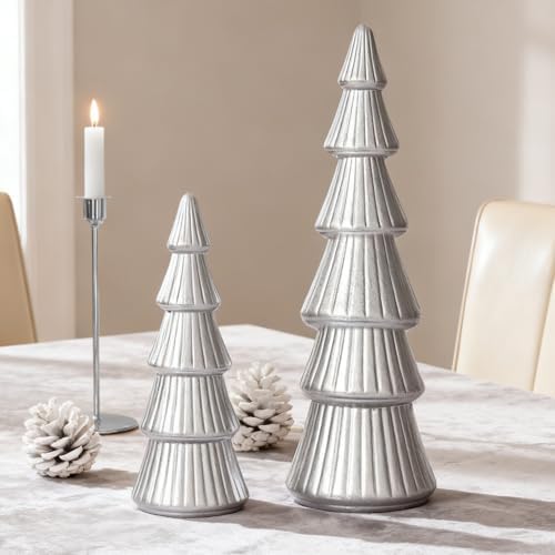 WONDROUS' DECO Wooden Christmas Tree Figurine, Table Silver Tree Figurine - Image 2