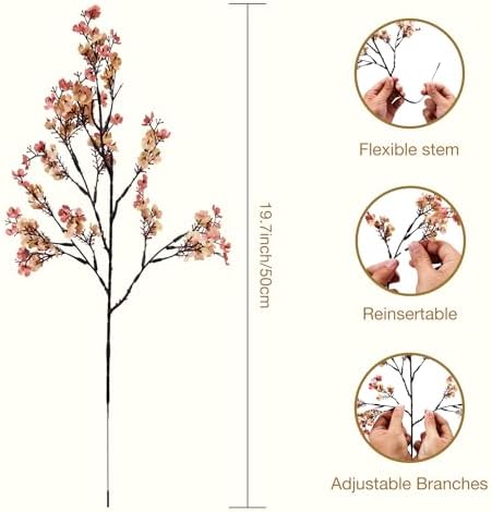 8Pcs Babys Breath Fall Flowers Artificial Silk Faux Flowers Beige Brown - Image 2