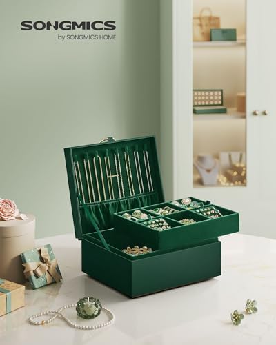 SONGMICS 2-Layer Jewelry Box with Handle, Removable Tray, Floating Effect - Image 2