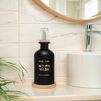 Mouthwash Dispenser for Bathroom 11.8oz – Glass Mouthwash Bottle with Cup & Bamboo Tray, Gold Hot-Stamped Lettering, Silicone Base, Modern Bathroom Accessory (Black) - Image 4