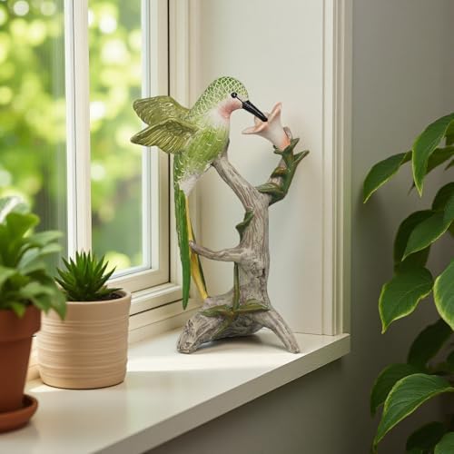Braxio Bird Figurines Home Decor – Resin Tabletop Green Hummingbird Decor Sculpture for Shelf Bookcase Coffee Table Farmhouse Modern Decorative Accent for Living Room Office Gifts 6 x 4.5 x 9.25 Inch - Image 2